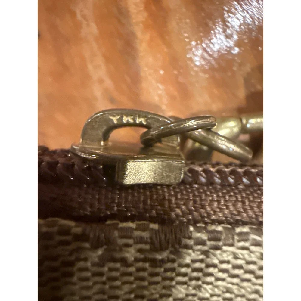 VTG Coach Signature Jacquard Wristlet Khaki Tan Leather Trim Monogram Small YKK